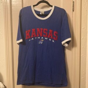 Kansas Jayhawks XL Embroidered Short Sleeve Tee OVB Blue and Red